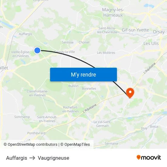Auffargis to Vaugrigneuse map