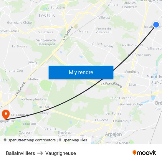 Ballainvilliers to Vaugrigneuse map