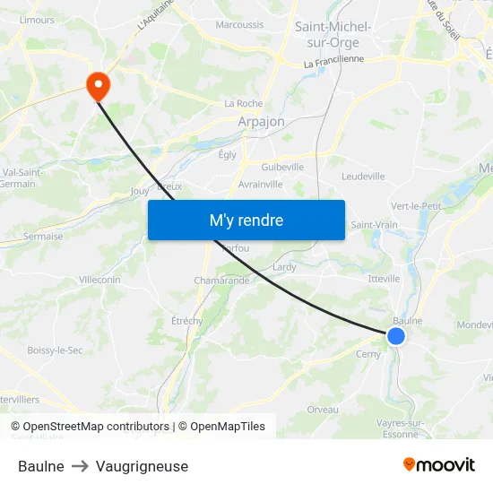 Baulne to Vaugrigneuse map