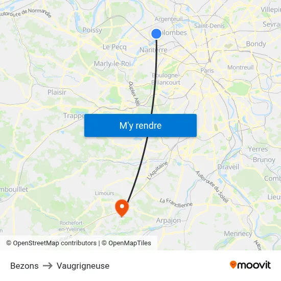 Bezons to Vaugrigneuse map