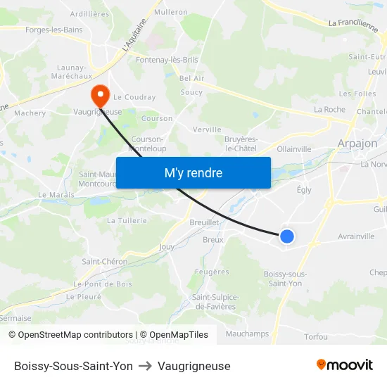 Boissy-Sous-Saint-Yon to Vaugrigneuse map