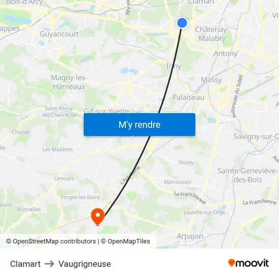 Clamart to Vaugrigneuse map