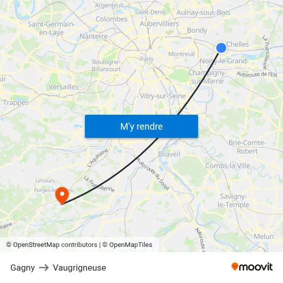 Gagny to Vaugrigneuse map