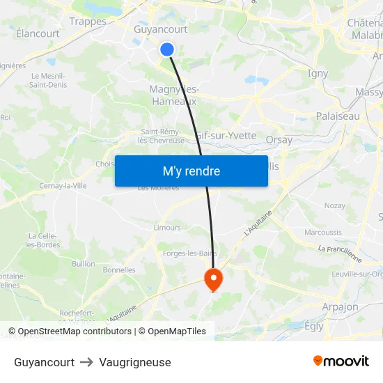 Guyancourt to Vaugrigneuse map