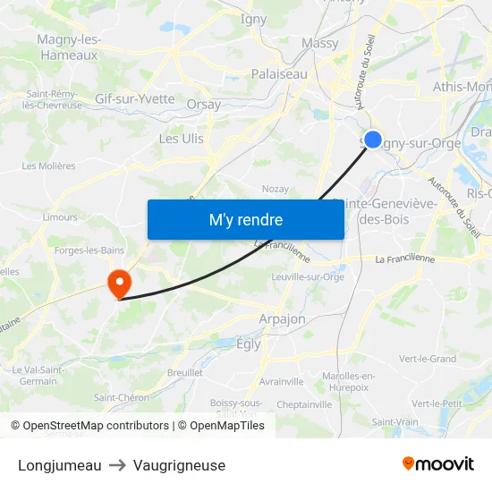 Longjumeau to Vaugrigneuse map