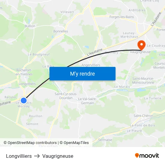 Longvilliers to Vaugrigneuse map