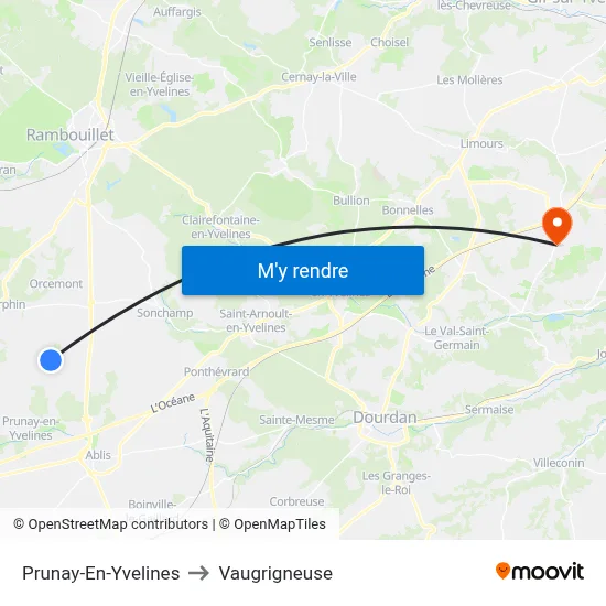 Prunay-En-Yvelines to Vaugrigneuse map