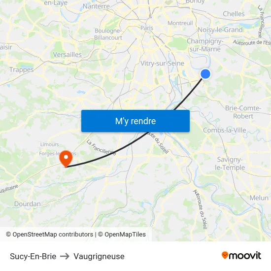 Sucy-En-Brie to Vaugrigneuse map