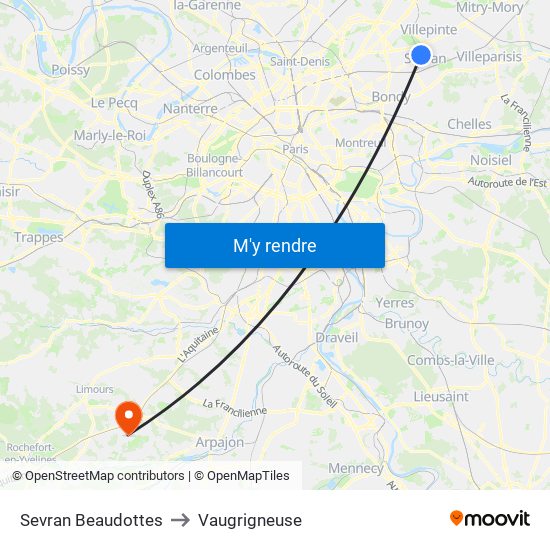 Sevran Beaudottes to Vaugrigneuse map