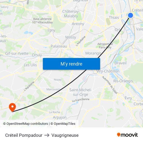 Créteil Pompadour to Vaugrigneuse map