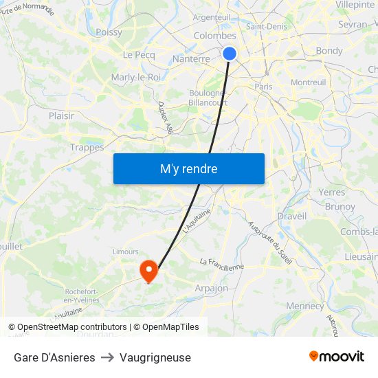 Gare D'Asnieres to Vaugrigneuse map