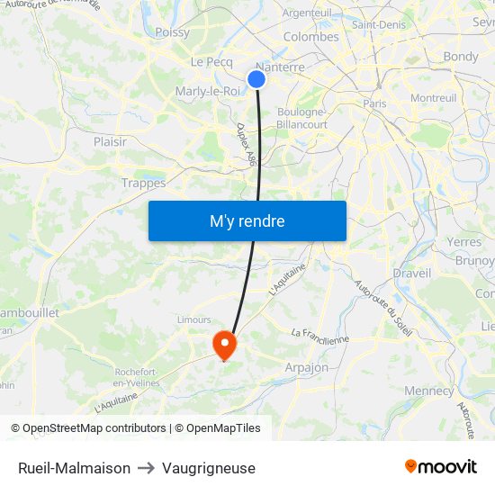 Rueil-Malmaison to Vaugrigneuse map