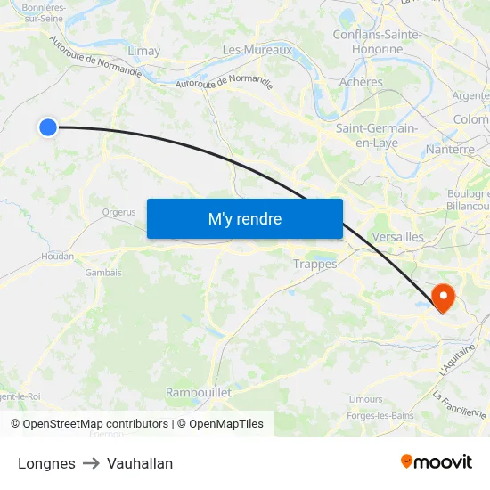 Longnes to Vauhallan map