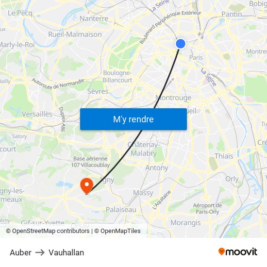 Auber to Vauhallan map