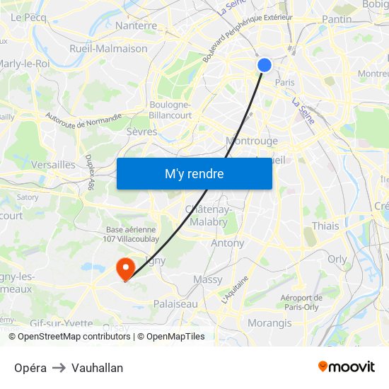 Opéra to Vauhallan map