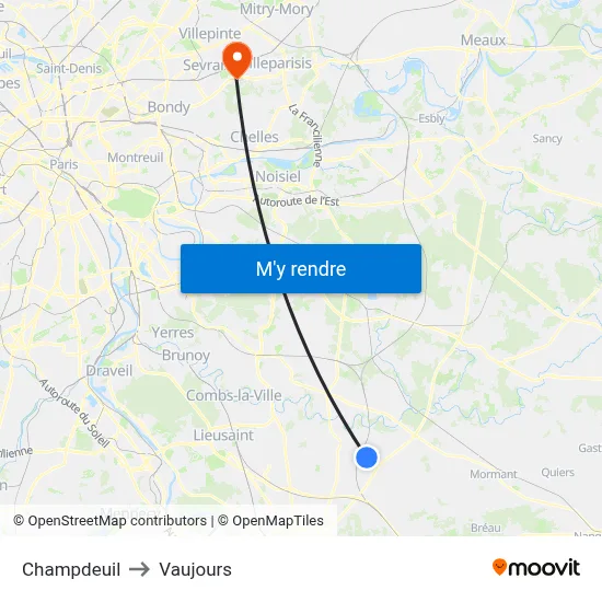 Champdeuil to Vaujours map