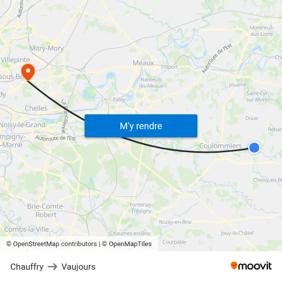 Chauffry to Vaujours map