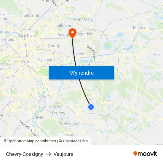 Chevry-Cossigny to Vaujours map
