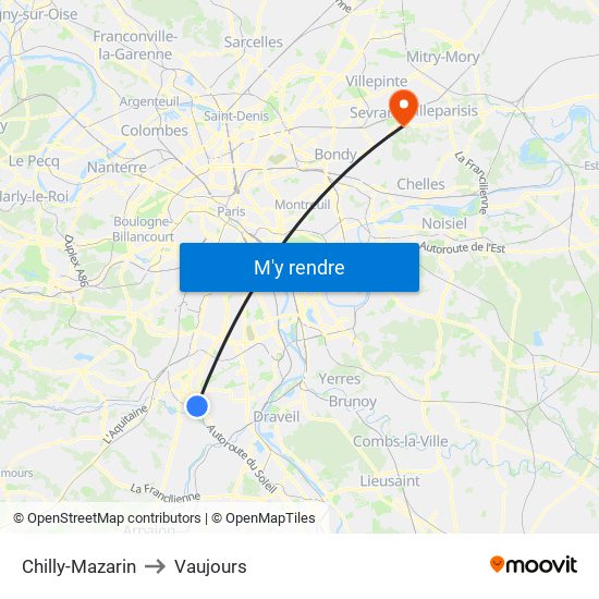 Chilly-Mazarin to Vaujours map