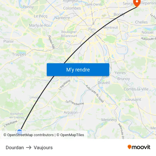Dourdan to Vaujours map
