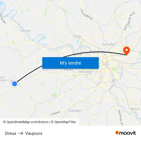 Dreux to Vaujours map