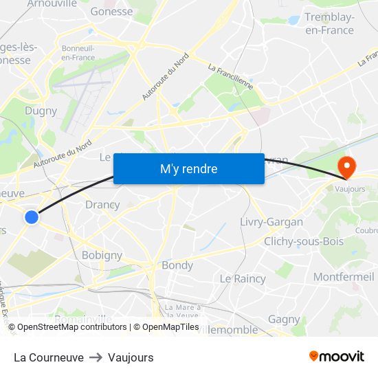 La Courneuve to Vaujours map