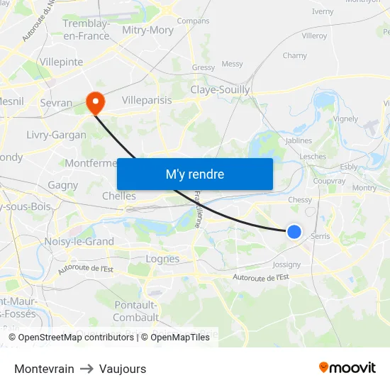 Montevrain to Vaujours map