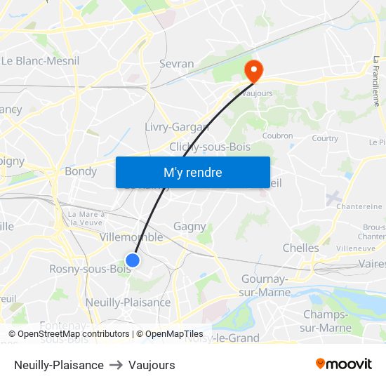Neuilly-Plaisance to Vaujours map
