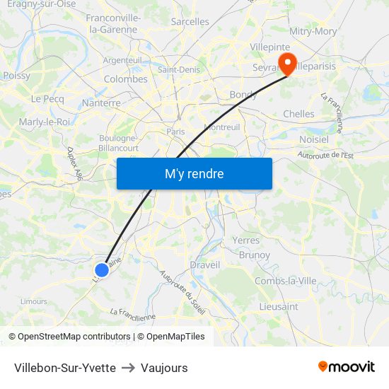 Villebon-Sur-Yvette to Vaujours map