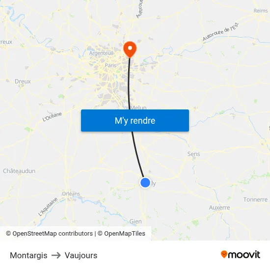 Montargis to Vaujours map