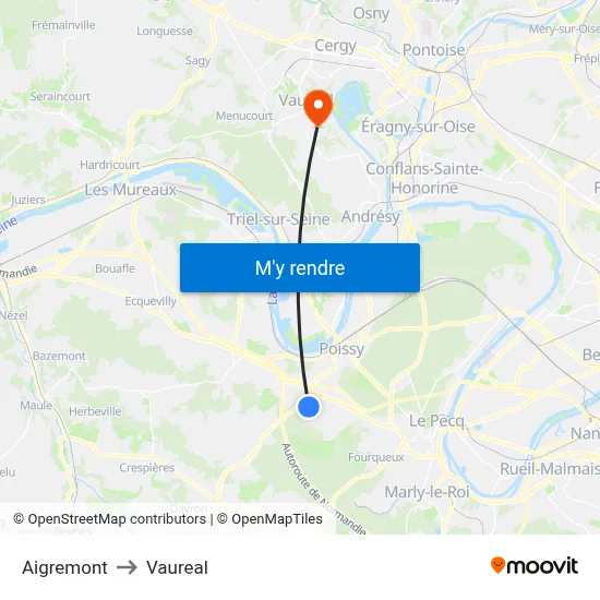 Aigremont to Vaureal map