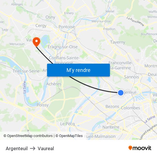Argenteuil to Vaureal map