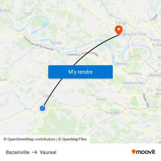 Bazainville to Vaureal map