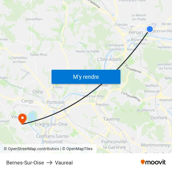 Bernes-Sur-Oise to Vaureal map