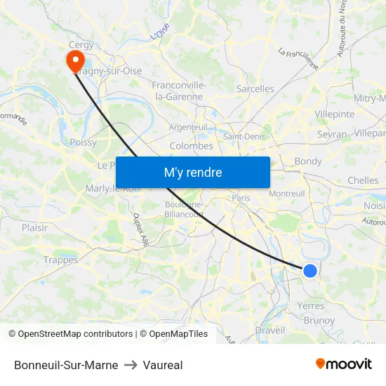 Bonneuil-Sur-Marne to Vaureal map