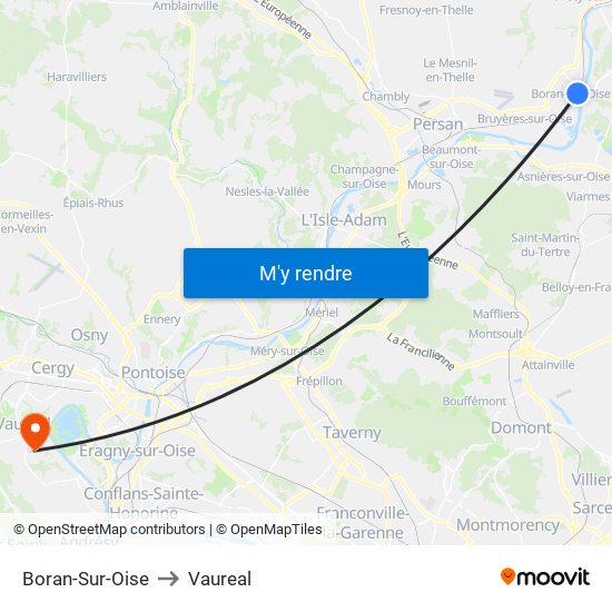 Boran-Sur-Oise to Vaureal map