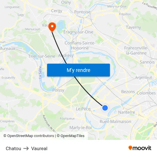 Chatou to Vaureal map