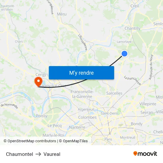 Chaumontel to Vaureal map