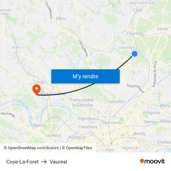 Coye-La-Foret to Vaureal map