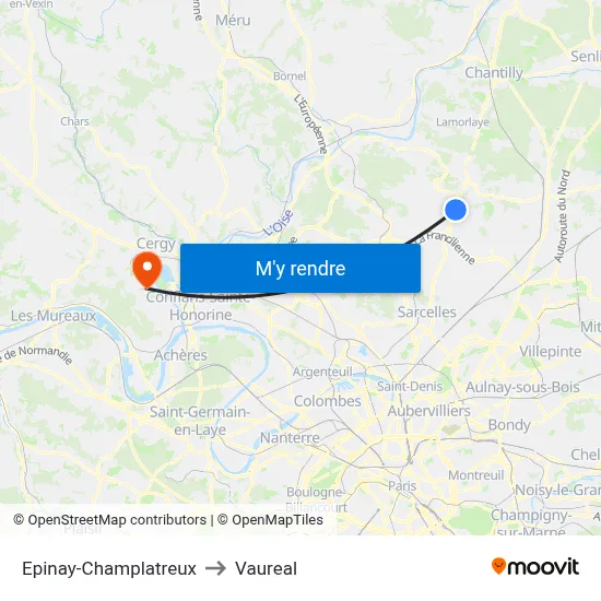 Epinay-Champlatreux to Vaureal map