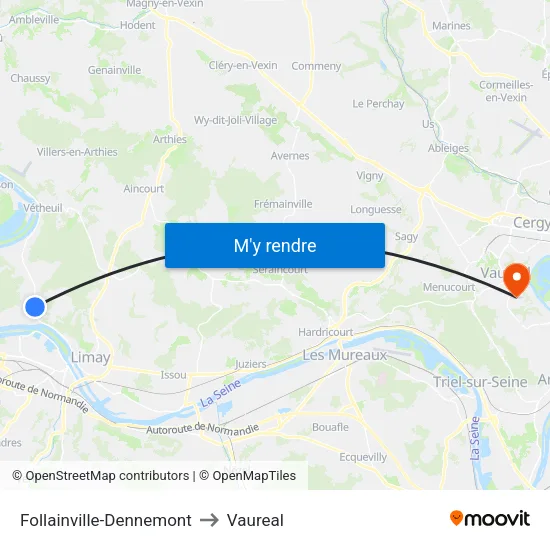 Follainville-Dennemont to Vaureal map