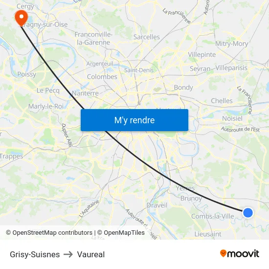 Grisy-Suisnes to Vaureal map
