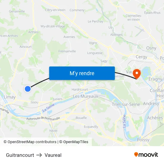 Guitrancourt to Vaureal map