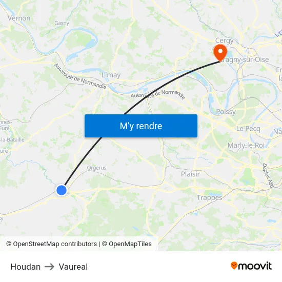 Houdan to Vaureal map