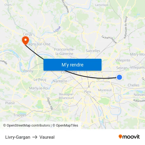 Livry-Gargan to Vaureal map