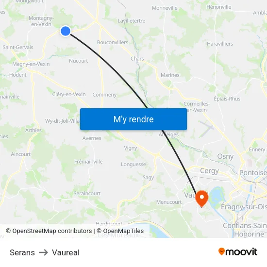 Serans to Vaureal map