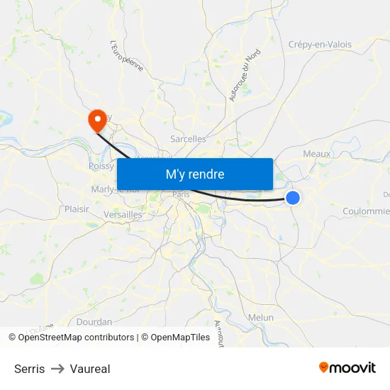 Serris to Vaureal map