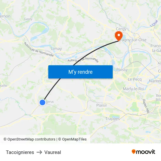 Tacoignieres to Vaureal map
