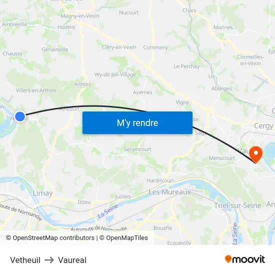 Vetheuil to Vaureal map