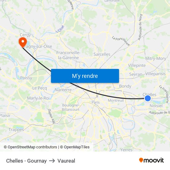 Chelles - Gournay to Vaureal map